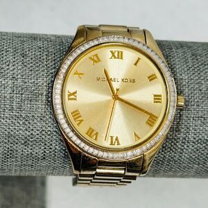 Michael Kors Watch Womens 40mm Crystal Bezel Gold Tone Blake New Battery